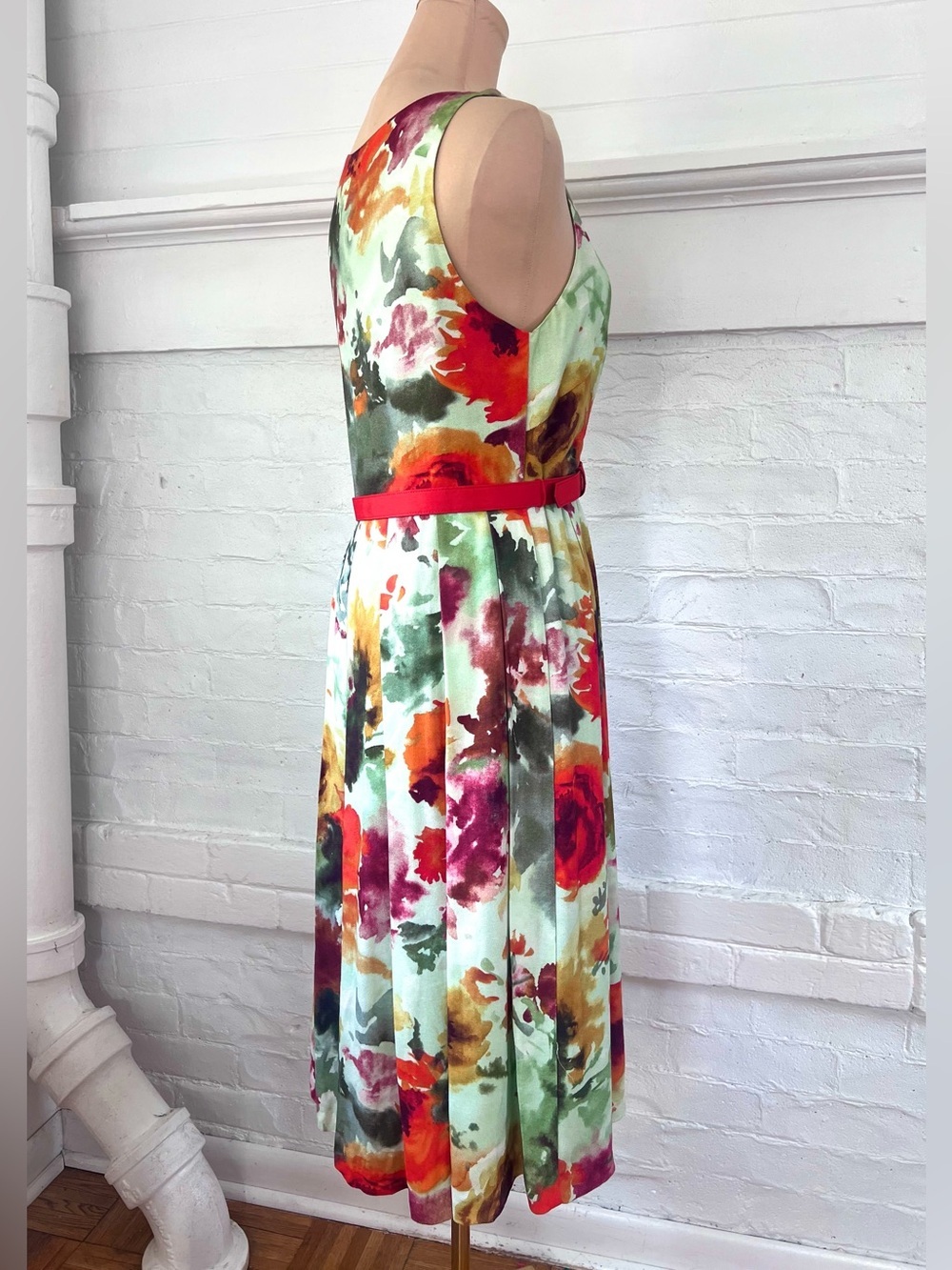 Anthropologie Eva Franco En Plein Air Floral  Pleated Dress Knee Length Size 8 - Picture 6 of 14